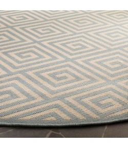 Safavieh Linden  Cream / Aqua LND129 6 ft. 7 in. X 6 ft. 7 in. Round Rug