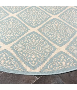 Safavieh Linden  Cream / Aqua LND132 6 ft. 7 in. X 6 ft. 7 in. Round Rug