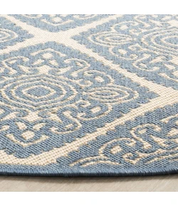 Safavieh Linden  Cream / Blue LND132 6 ft. 7 in. X 6 ft. 7 in. Round Rug