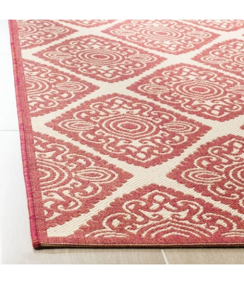 Safavieh Linden  Red / Creme LND132 6 ft. 7 in. X 6 ft. 7 in. Round Rug
