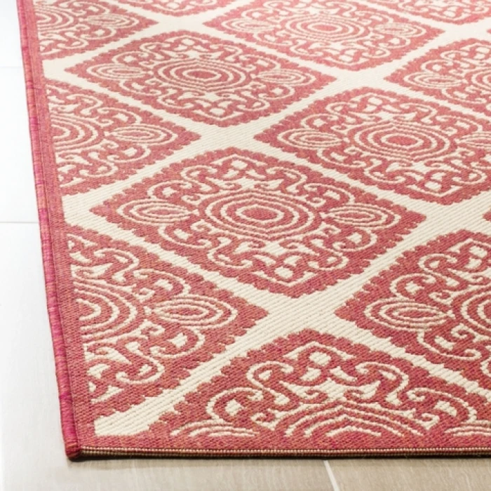 Safavieh Linden  Red / Creme LND132 6 ft. 7 in. X 6 ft. 7 in. Square Rug