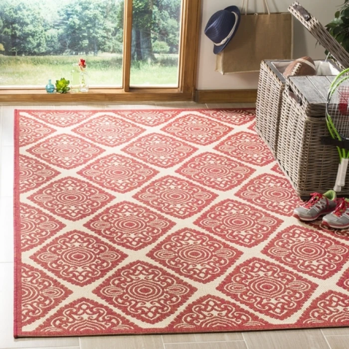 Safavieh Linden  Red / Creme LND132 6 ft. 7 in. X 6 ft. 7 in. Square Rug