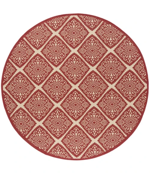Safavieh Linden  Red / Creme LND132 6 ft. 7 in. X 6 ft. 7 in. Round Rug