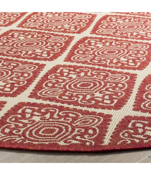 Safavieh Linden  Red / Creme LND132 6 ft. 7 in. X 6 ft. 7 in. Round Rug