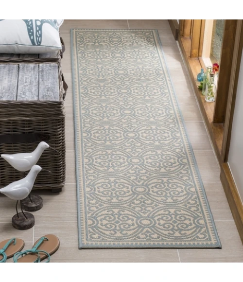 Safavieh Linden  Aqua / Cream LND134 2 ft. 2 in. X 8 ft. Runner Rug