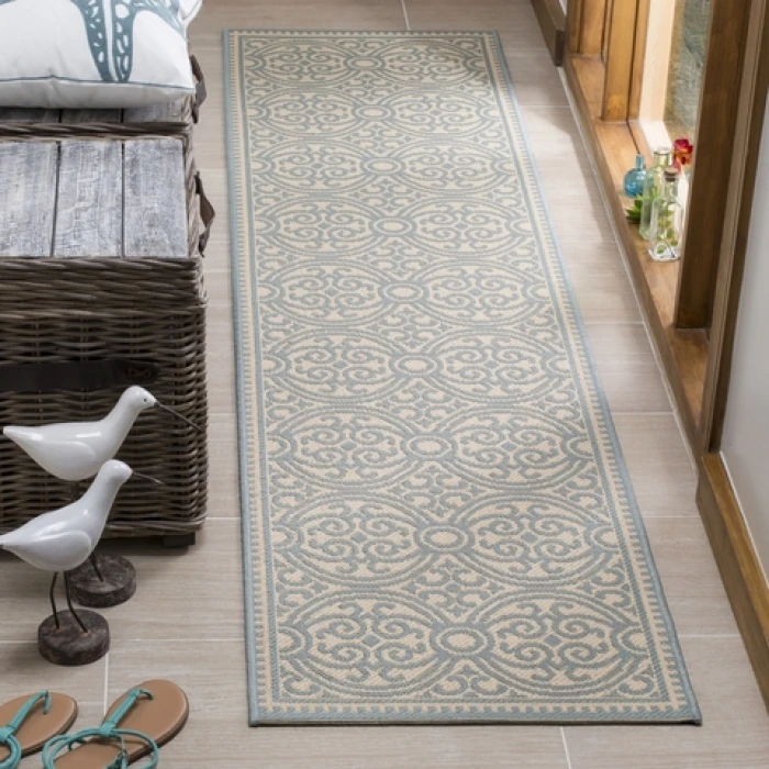 Safavieh Linden  Aqua / Cream LND134 2 ft. 2 in. X 8 ft. Runner Rug