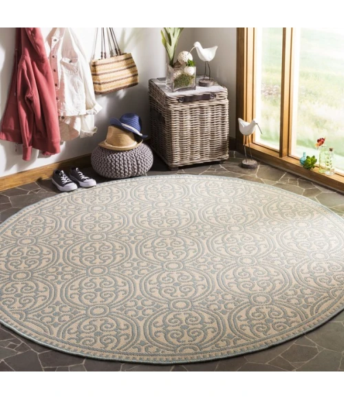 Safavieh Linden  Aqua / Cream LND134 6 ft. 7 in. X 6 ft. 7 in. Round Rug