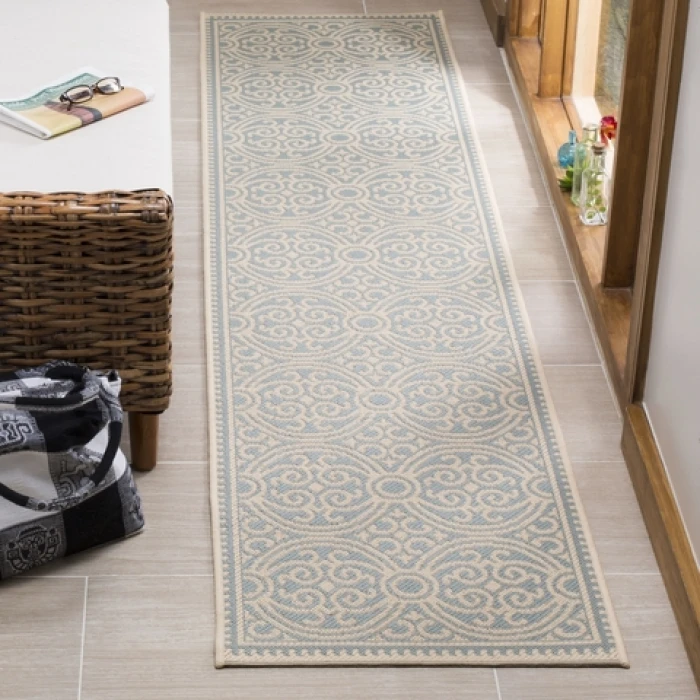 Safavieh Linden  Cream / Aqua LND134 2 ft. 2 in. X 8 ft. Runner Rug
