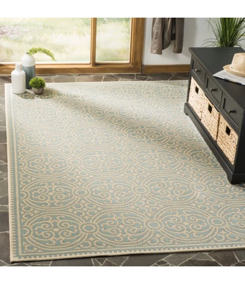 Safavieh Linden  Cream / Aqua LND134 5 ft. 3 in. X 7 ft. 6 in. Rectangle Rug