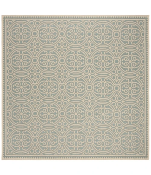 Safavieh Linden  Cream / Aqua LND134 6 ft. 7 in. X 6 ft. 7 in. Square Rug