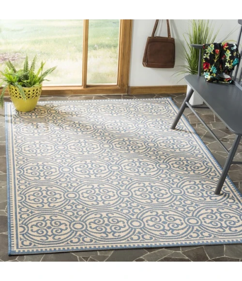 Safavieh Linden  Blue / Creme LND134 6 ft. 7 in. X 6 ft. 7 in. Square Rug