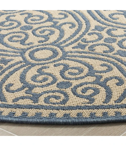 Safavieh Linden  Blue / Creme LND134 6 ft. 7 in. X 6 ft. 7 in. Round Rug