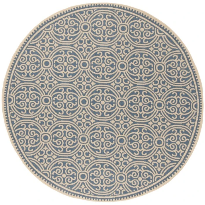 Safavieh Linden  Cream / Blue LND134 6 ft. 7 in. X 6 ft. 7 in. Round Rug
