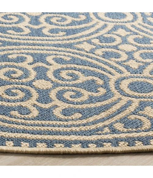Safavieh Linden  Cream / Blue LND134 6 ft. 7 in. X 6 ft. 7 in. Round Rug