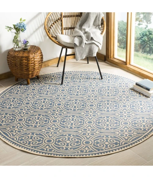 Safavieh Linden  Cream / Blue LND134 6 ft. 7 in. X 6 ft. 7 in. Round Rug
