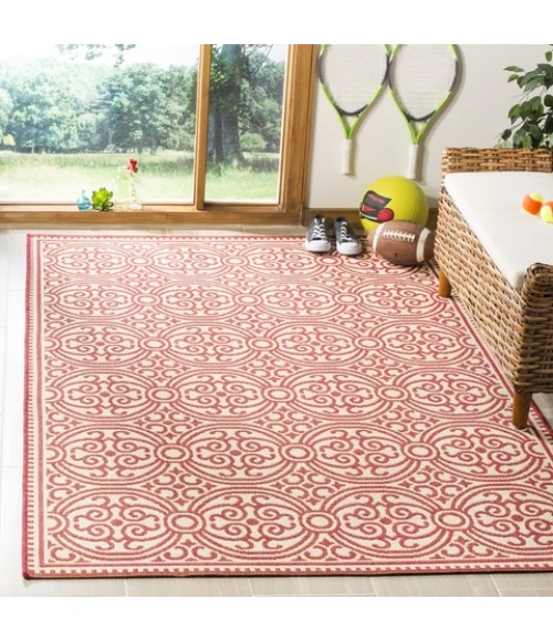 Safavieh Linden  Red / Creme LND134 6 ft. 7 in. X 6 ft. 7 in. Square Rug