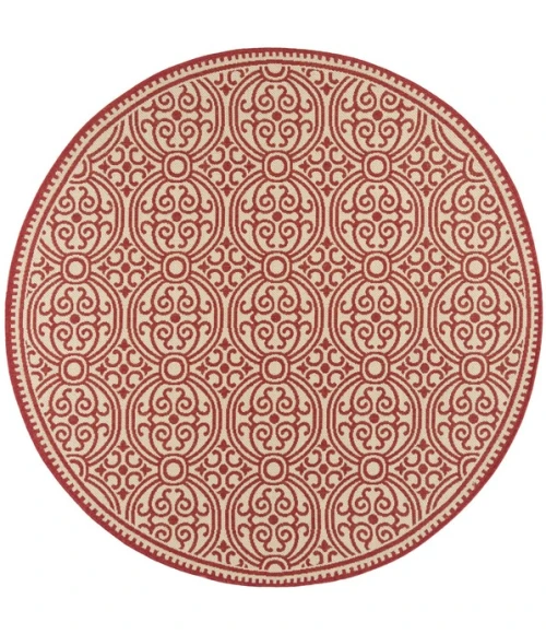 Safavieh Linden  Red / Creme LND134 6 ft. 7 in. X 6 ft. 7 in. Round Rug
