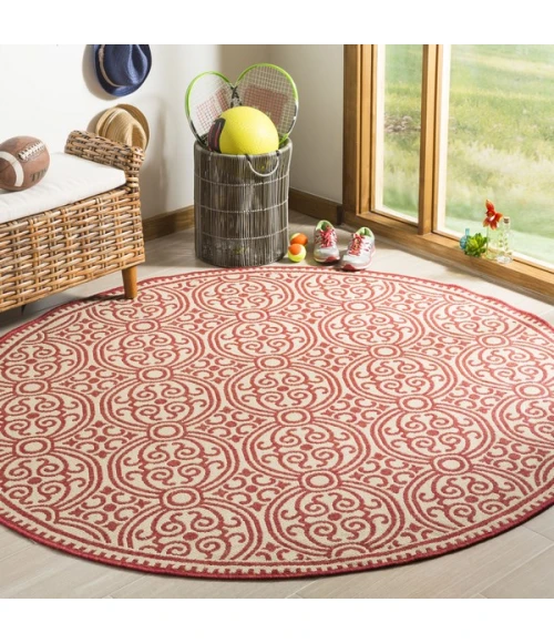 Safavieh Linden  Red / Creme LND134 6 ft. 7 in. X 6 ft. 7 in. Round Rug