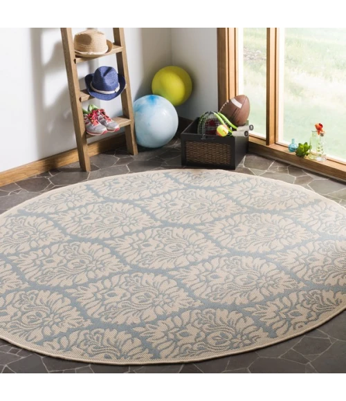 Safavieh Linden  Aqua / Cream LND135 6 ft. 7 in. X 6 ft. 7 in. Round Rug