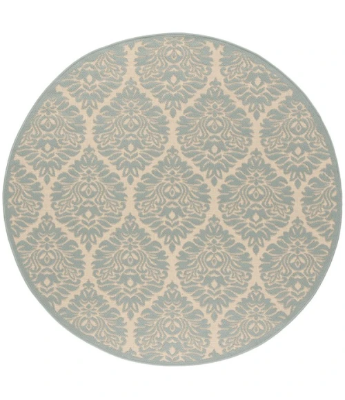Safavieh Linden  Cream / Aqua LND135 6 ft. 7 in. X 6 ft. 7 in. Round Rug