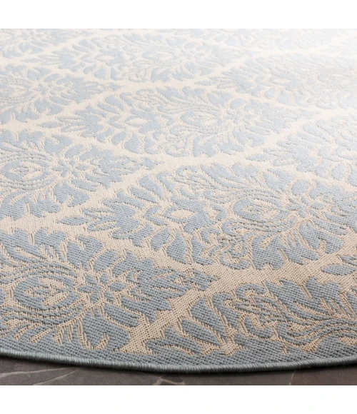Safavieh Linden  Cream / Aqua LND135 6 ft. 7 in. X 6 ft. 7 in. Round Rug