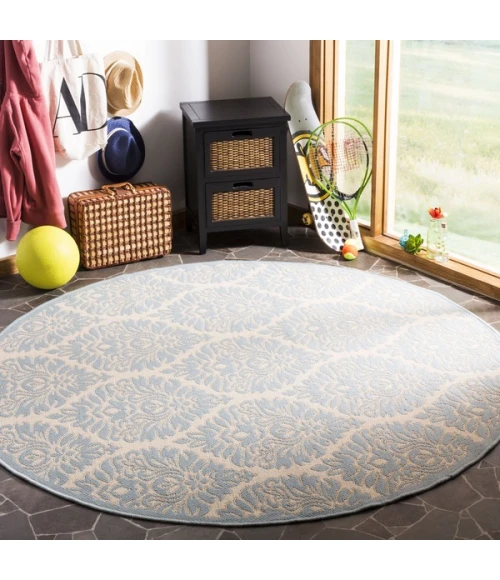 Safavieh Linden  Cream / Aqua LND135 6 ft. 7 in. X 6 ft. 7 in. Round Rug