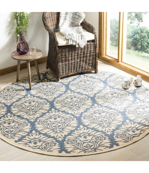 Safavieh Linden  Blue / Creme LND135 6 ft. 7 in. X 6 ft. 7 in. Round Rug