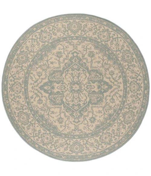 Safavieh Linden  Cream / Aqua LND137 6 ft. 7 in. X 6 ft. 7 in. Round Rug