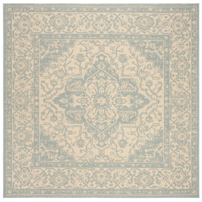 Safavieh Linden  Cream / Aqua LND137 6 ft. 7 in. X 6 ft. 7 in. Square Rug