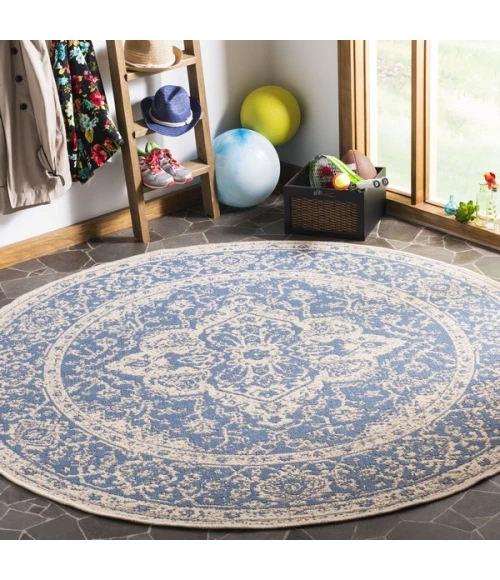 Safavieh Linden  Blue / Creme LND137 6 ft. 7 in. X 6 ft. 7 in. Round Rug