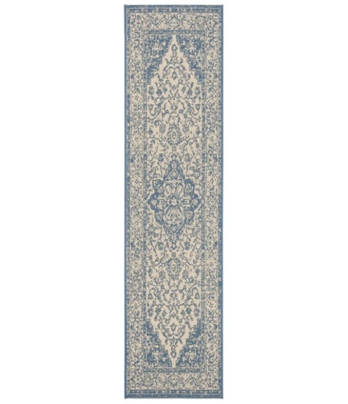 Safavieh Linden  Cream / Blue LND137 2 ft. 2 in. X 12 ft. Runner Rug