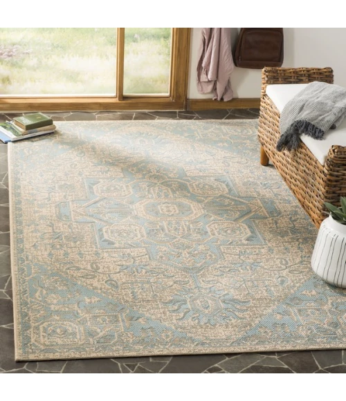 Safavieh Linden  Aqua / Cream LND138 6 ft. 7 in. X 6 ft. 7 in. Square Rug