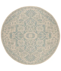 Safavieh Linden  Aqua / Cream LND138 6 ft. 7 in. X 6 ft. 7 in. Round Rug