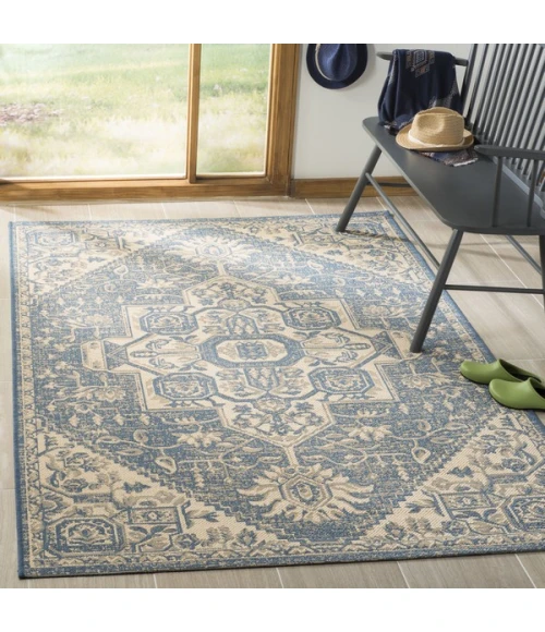 Safavieh Linden  Cream / Blue LND138 6 ft. 7 in. X 6 ft. 7 in. Square Rug