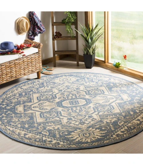 Safavieh Linden  Cream / Blue LND138 6 ft. 7 in. X 6 ft. 7 in. Round Rug