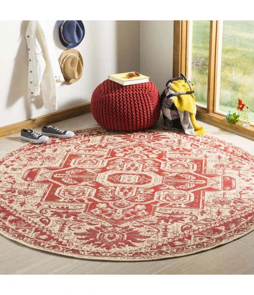 Safavieh Linden  Red / Creme LND138 6 ft. 7 in. X 6 ft. 7 in. Round Rug