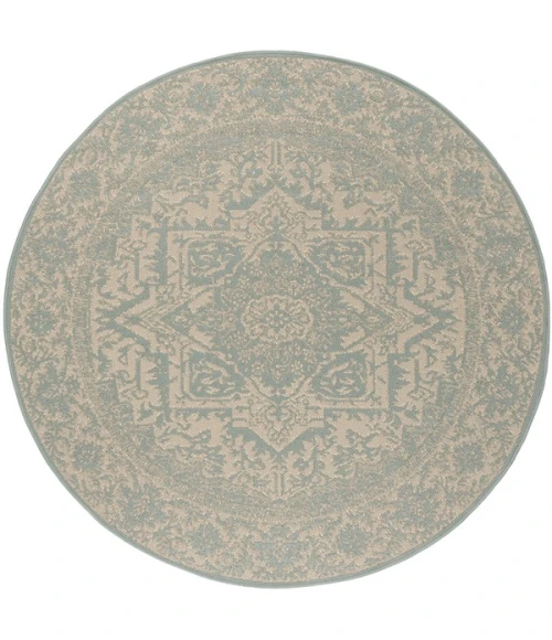 Safavieh Linden  Cream / Aqua LND139 6 ft. 7 in. X 6 ft. 7 in. Round Rug