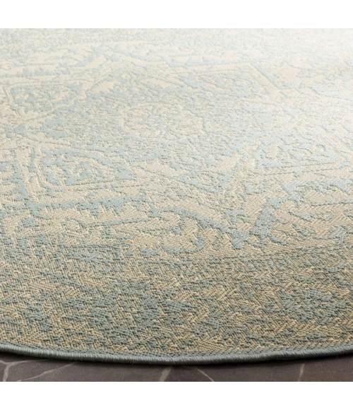 Safavieh Linden  Cream / Aqua LND139 6 ft. 7 in. X 6 ft. 7 in. Round Rug