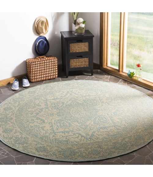 Safavieh Linden  Cream / Aqua LND139 6 ft. 7 in. X 6 ft. 7 in. Round Rug