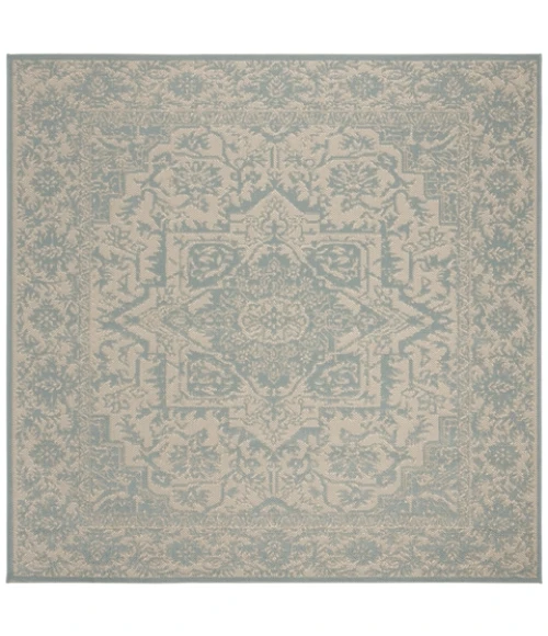 Safavieh Linden  Cream / Aqua LND139 6 ft. 7 in. X 6 ft. 7 in. Square Rug