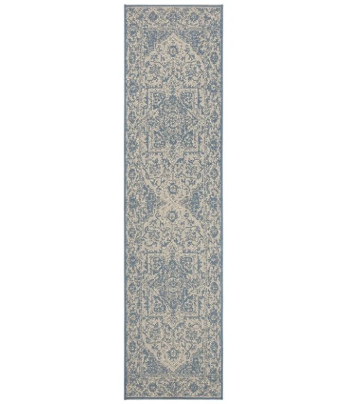 Safavieh Linden  Cream / Blue LND139 2 ft. 2 in. X 8 ft. Runner Rug