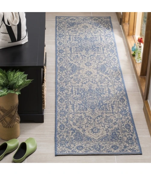 Safavieh Linden  Cream / Blue LND139 2 ft. 2 in. X 8 ft. Runner Rug