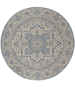 Safavieh Linden  Cream / Blue LND139 6 ft. 7 in. X 6 ft. 7 in. Round Rug