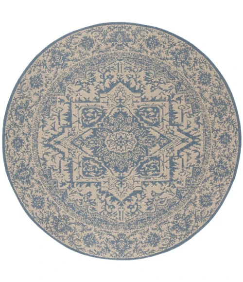 Safavieh Linden  Cream / Blue LND139 6 ft. 7 in. X 6 ft. 7 in. Round Rug