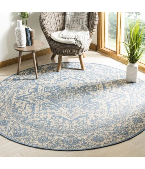 Safavieh Linden  Cream / Blue LND139 6 ft. 7 in. X 6 ft. 7 in. Round Rug