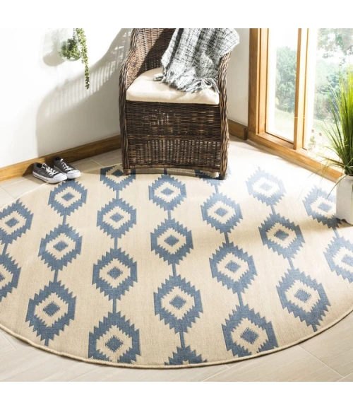Safavieh Linden  Blue / Creme LND171 6 ft. 7 in. X 6 ft. 7 in. Round Rug