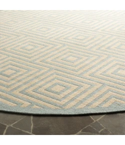 Safavieh Linden  Cream / Aqua LND173 6 ft. 7 in. X 6 ft. 7 in. Round Rug