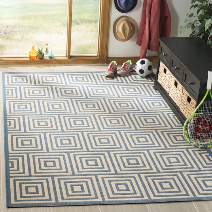 Safavieh Linden  Cream / Blue LND173 6 ft. 7 in. X 6 ft. 7 in. Square Rug