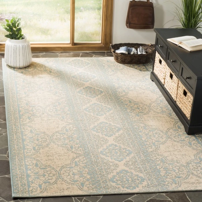 Safavieh Linden  Aqua / Cream LND174 4 ft. X 6 ft. Rectangle Rug