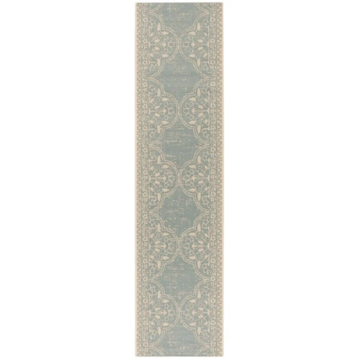 Safavieh Linden  Cream / Aqua LND174 2 ft. 2 in. X 8 ft. Runner Rug